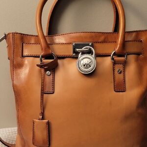 Michael Kors Caramel Leather Handbag with Silver Accents